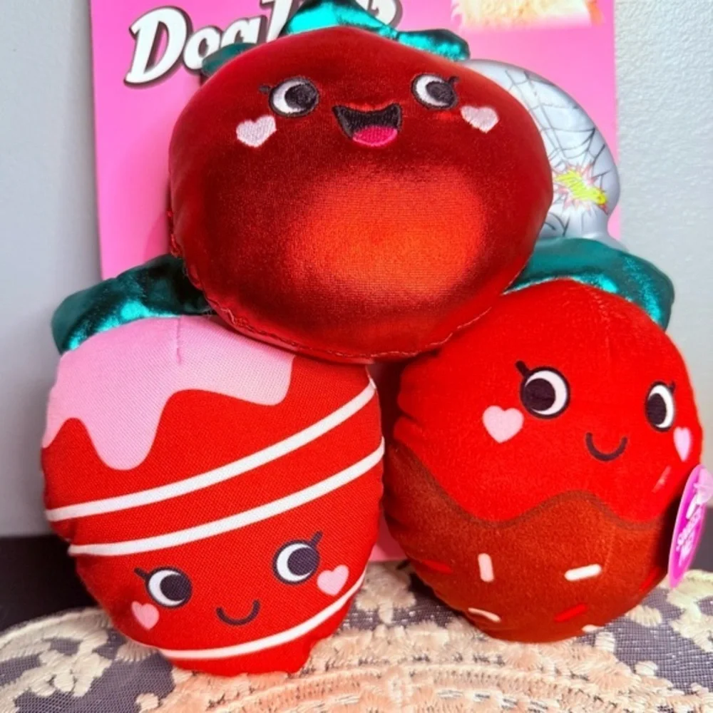 Valentine Dessert Dog Toy Set 3 Pack Plush Squeaky Kawaii Strawberry Cupcake